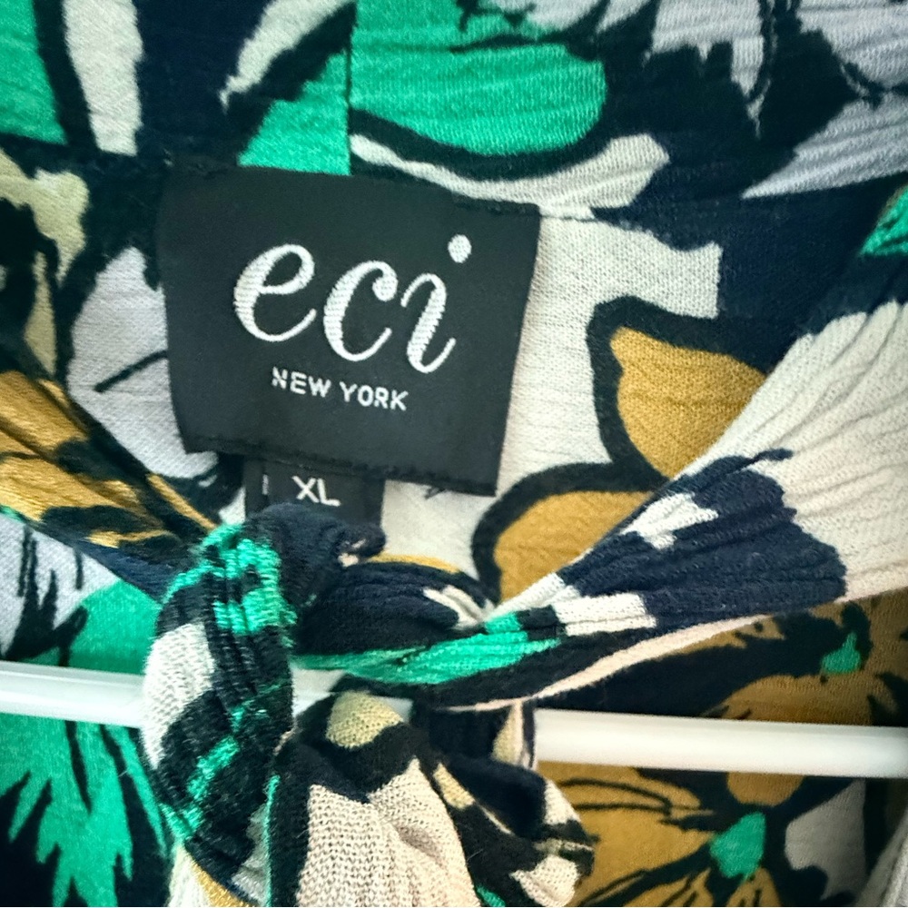 ECI Green Black White Floral Maxi Dress with Gold Accents - Picture 5 of 14